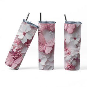 20oz Insulated Tumbler, Cute, Floral, Butterfly